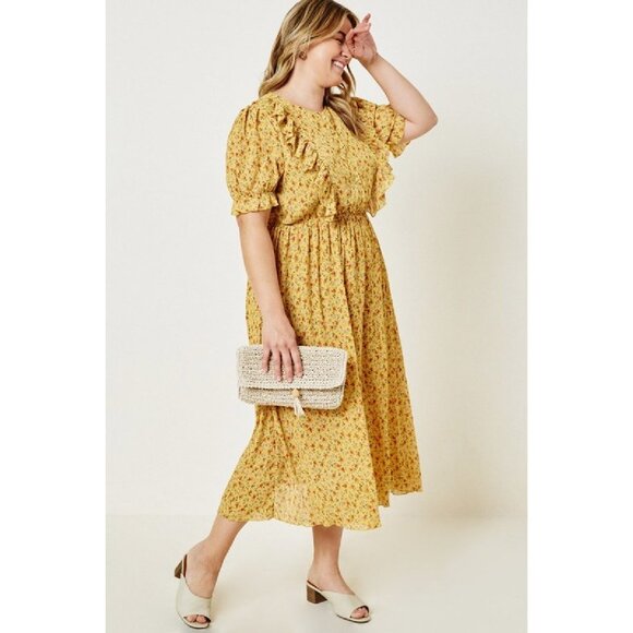 Hayden Yellow Floral Midi Dress NWT - Picture 4 of 5